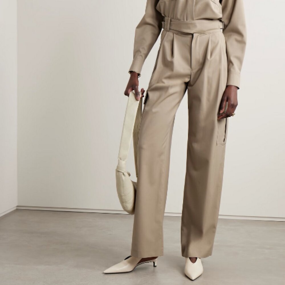 Salon 1884 Nell Pleated Cargo Pants Womens FR 42 (US 10) Stone Tan Twill USA NEW